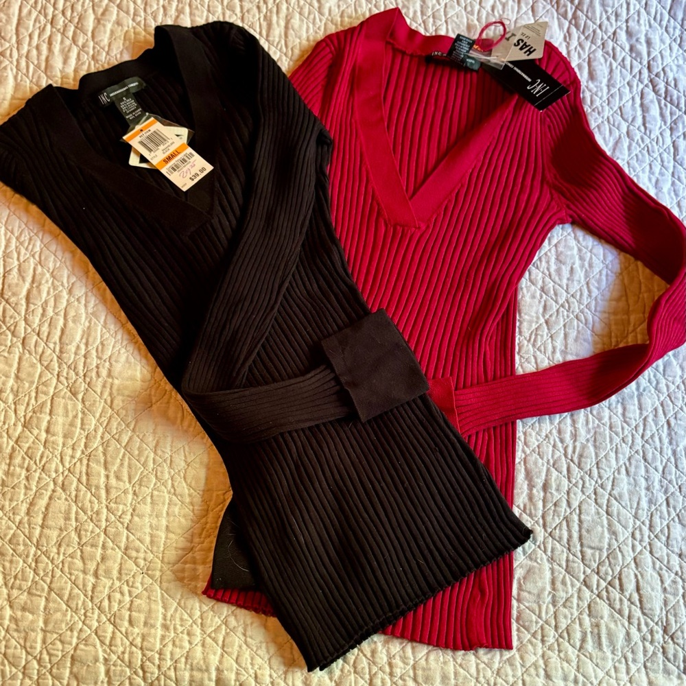 🔥INC International Concepts Silk Blend Fitted Ribbed Sweaters x 2-Black & Red🔥